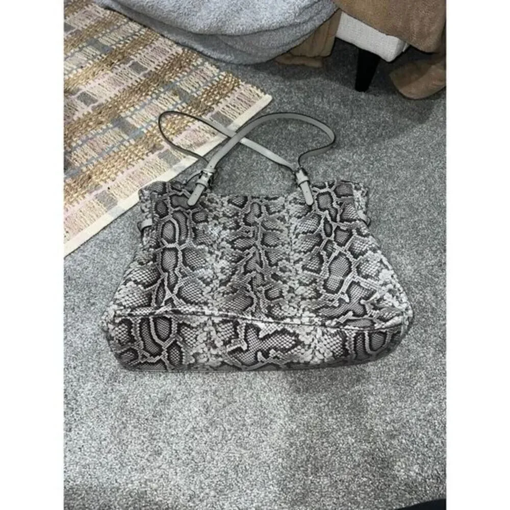 Michael Kors Lenox Embossed‎ Leather Large Tote Grey Python - NEW